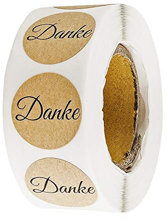 Ideen mit Herz Kraftpapier-Sticker | Danke | Ø 2,5cm | Etiketten-Aufkleber auf Rolle | 500 Stück | ideal für Hochzeit, Geburtstag, Dankeskarten, Einladungen, Grußkarten