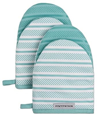 Kitchenaid Albany Mini Cotton Oven Mitts with Silicone Grip, 5.5x8, Aqua Sky 2 Count