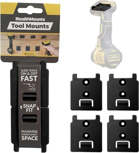 StealthMounts Tool Holders | Cordless Tool Mounts Compatible with DeWalt MAX + XR + Flexvolt| 4 Pack | Made in UK