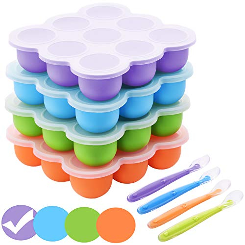 Bandeja para Congelar Alimentos para Bebés, Recipiente Comida Bebe Silicona con Tapa, Bolsas Reutilizables Comida Bebe para Purés Caseros, Jugos, Hielo, Yogur, Recipiente Molde para Comida - Púrpura