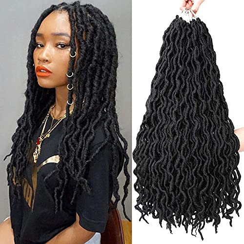 Zigeunergöttin Faux Locs Crochet Braids Ombre Dreadlocs Synthetische Braiding Haarverlängerungen 3 Packungen/Lot (18inch, Black)