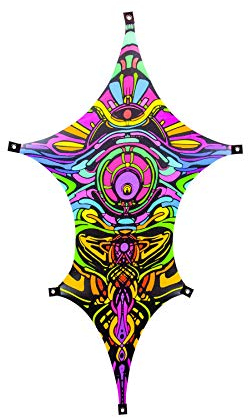 PSYWORK Schwarzlicht Segel Spandex | Drache M Dragon Temple II | 1,10 x 1,85m | UV-aktiv | leuchtend | Wandtuch Wandbehang Stoff Neon Deko Party Tuch Tapestry Poster Psy Goa
