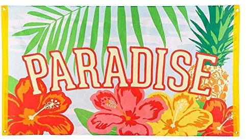 Boland 52489 - Fahne Paradise, Größe 90 x 150 cm, aus Polyester, Banner mit Motiv, Dekoration, Hawaii, Strandparty, Karneval, Mottoparty, Geburtstag