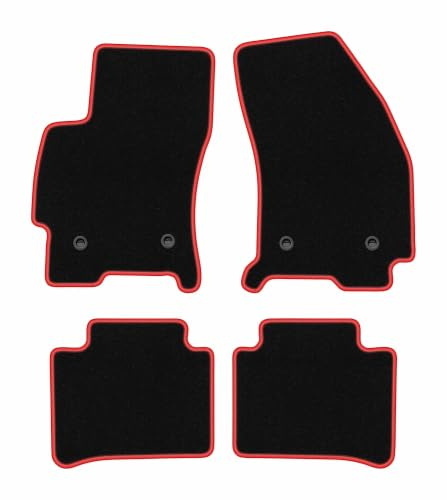 Velours-Fußmatten passend für Ford Mondeo MK3 2001-2007, Schwarz-Rot | passend für Kombi/Liftback/Limousine; Velours-Teppich (Polypropylen), ca. 6,5 mm; rutschfest, ovale Befestigungen (Typ OWAL)