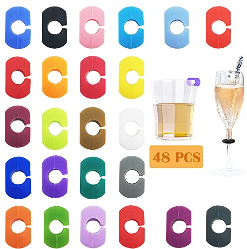 CTRICALVER Wine Glass Markers, Silicone Drink Marker Wine Glass Charms, for Cocktail Party,Family Dinner,Party (24 colors * 2 pcs)