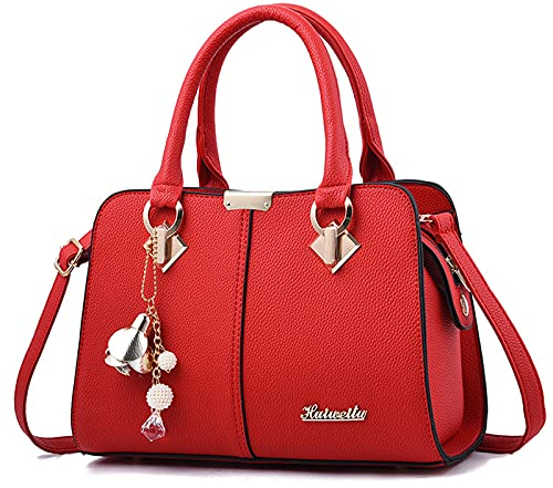 FANDARE Damen Handtasche Umhängetasche Frauen Schulterbeutel Shopper Tote Reise Henkeltasche Schulterriemen Abendtasche Citytasche Wasserdicht PU Leder Weinrot A
