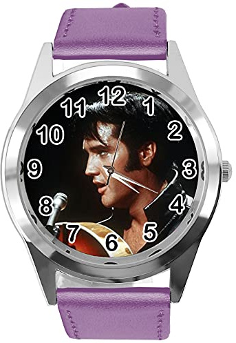Lila Leder Runde Uhr für Rock and Roll Fans E2
