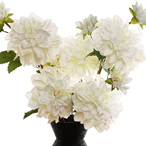 Künstliche Seidenblumen, Dahlien, 61 cm, lange Stiel, geeignet für Hochzeitsdekoration, Blumensträuße, Kerndekorationen, Heimtextilien (weiß)