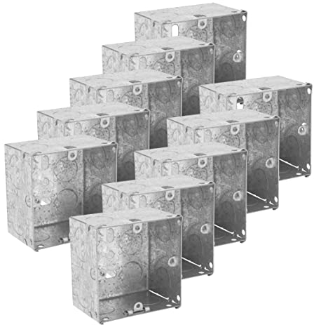 10x Pack 1 Gang Single 47mm Metal Back Box Electrical Socket Switch Recessed Wall Pattress 1G Flush Mount BS EN 60670 5733 UK Standard Brass Earth Screw Galvanised Steel - 10 Pack Multi-Buy