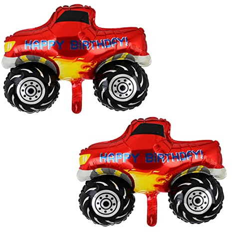 2 Stück Riesen Rot Monster Truck Party Luftballons Groß Aluminium Ballon Auto Helium Folienballons Jungen KinderGeburtstag Party Deko Liefert Rennwagen