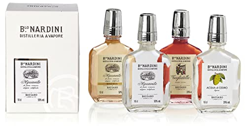Confezione con 4 Mini Grappe - Nardini - Acquavite Riserva, Tagliatella Liquore, Acquavite, Acqua di Cedro - Bassano Grappa