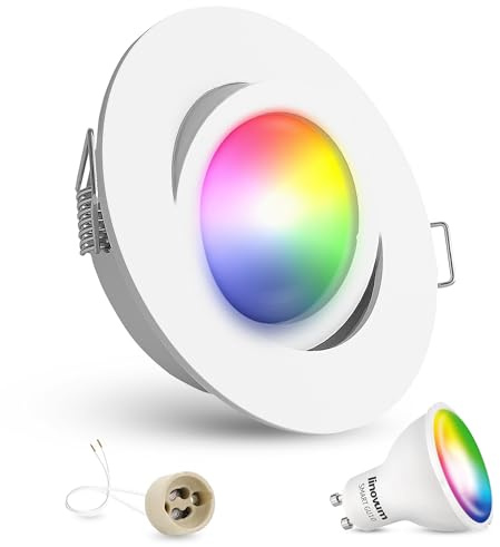 linovum Einbaustrahler weiß rund schwenkbar Smart GU10 LED WLAN RGBW App | Smarter Deckenspot weiß matt - schwenkbar, per App steuerbar, RGB & Weißtöne, für Küche & Wohnzimmer, inkl. LED