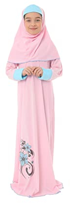 Elanesa Robe de prière pour Fille à Manches imprimées Fleuries à Revers (Rose, 10-11)