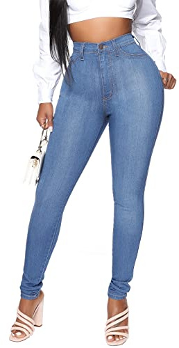 KUNMI Womens Classic High Waisted Skinny Stretch Butt Lifting Jeans Slim Fit Denim Pants Blue