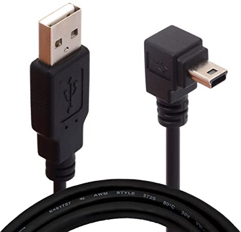 Cavo USB 2.0 A maschio ad angolo mini, cavo di ricarica per sincronizzazione dati mini 5P ad angolo retto di 90 gradi per Garmin Dash Cam Navigatore GPS per auto DVR Fotocamera digitale 1,5 m (Up)