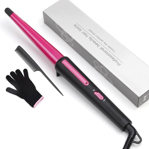 Lockenstab, JAETON 25mm Lockenstab Keramik Tapered Lockenstäbe für Natürliche Locken und Beach Waves, Feste 210 ° C, mit Handschuhen