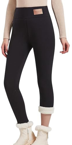 Hixiaohe Lässige Sherpa-Fleece-gefütterte Leggings für Damen, Winter, warme Hose, hohe Taille, dehnbar, dick, Thermostrumpfhose, kaltes Wetter, Schwarz, S