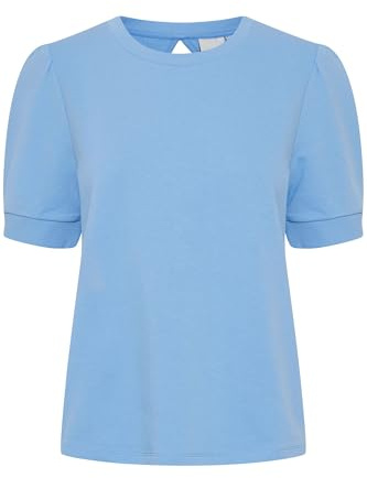 ICHI IHYARLA SW Damen T-Shirt Kurzarm Shirt Kurzarmsweatshirt mit Rückenausschnitt Kurze Puffärmel Organic Cotton Regular Fit, Größe:M, Farbe:Little Boy Blue (164132)