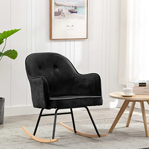 YUMENG Schaukelstuhl, Sessel Wohnzimmer, Schaukelsessel, Stillsessel, Schwingsessel, Tv Sessel, Ohrensessel, Relaxsessel, Rocking Chair, Schwarz Samt