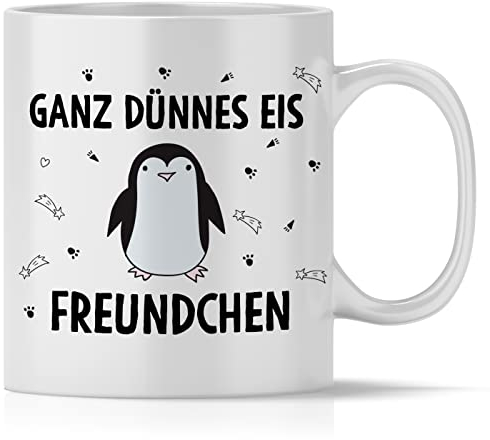 mindmonkeys® Pinguin Tasse mit Spruch | Ganz dünnes Eis Freundchen | lustige Sprüche Tasse Arbeit | Kaffeetasse Bürotasse | Geschenke für Arbeitskollegen Freunde Chef | Keramik 300 ml