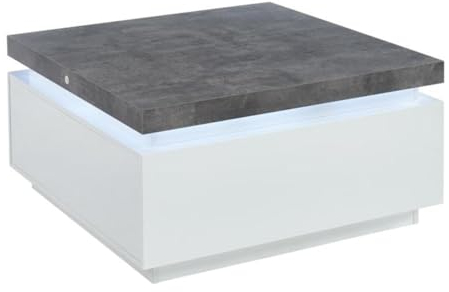 Vente-unique Beistelltisch Halo II 2 Schubladen MDF lackiert mit LEDs Wei· Beton