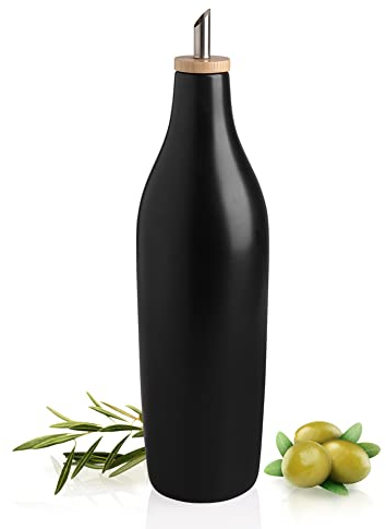 Sweejar Home Flacon distributeur d'huile d'olive en céramique opaque, protège l'huile pour réduire l'oxydation, convient pour le stockage d'huile, de vinaigre et d'autres liquides, 480 ml(Noir)
