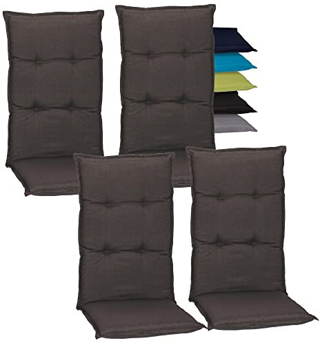 Beo Hochlehner-Auflagen 4er Set Wasserabweisend Turin | Made in EU Premium-Qualität | Gartenstuhl-Auflagen UV-beständig und fleckenabweisend | Atmungsaktive Stuhlauflagen Hochlehner in Dunkel-Grau
