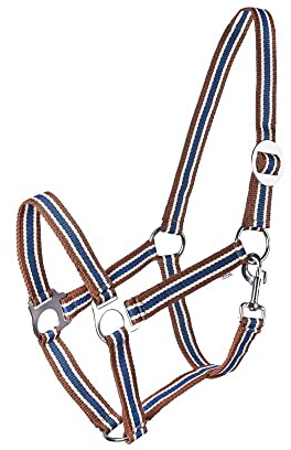 Halfter für Pferde Start Economic Pferdehalfter - Verstellbares Halfter Pferd, Stallhalfter Pony, Vollblut, Warmblut (Braun/Weiß/Petrolblau, Pony)