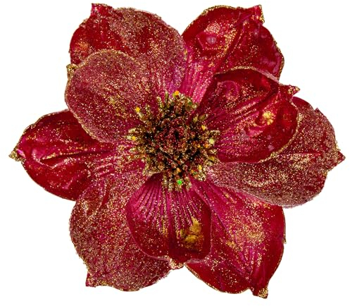 Briful 4 Stücke Weihnachtsstern Christbaumschmuck Magnolie Kunstblumen mit Glitzern Poinsettia Kunstzweig Weihnachtliche Dekoration Weihnachtsbaum Neujahr Ornamente