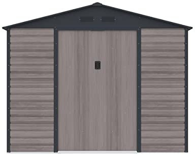 Vente-unique - Abri de Jardin métal en Acier galvanisé Effet Bois Gris 8,94 m² - ADELMO