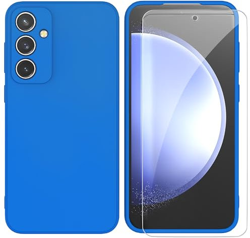 ARRYNN Funda Samsung Galaxy S23 FE 5G (6,4) con Cristal Templado Protector de Pantalla,Azul Ultra Slim Protectora Funda de Silicona Líquida Suave Case Cover para Samsung Galaxy S23 FE 5G - Azul