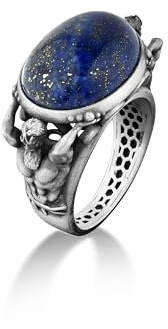 BySilverStone Jewelry Poseidon Herrenring Mit Lapislazuli Aus Sterlingsilber, Einzigartiger Blauer Lapislazuli-Ring Für Herren, Lapis Handgemachter Antiker Griechischer Gott-Ring Mit Lapislazuli
