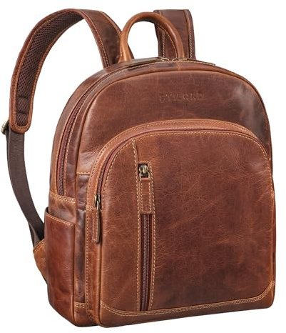 STILORD Bente Handlicher Rucksack Damen Leder Cityrucksack Vintage Lederrucksack schicker Damenrucksack Echtleder Tagesrucksack Farbe:Cannes - braun