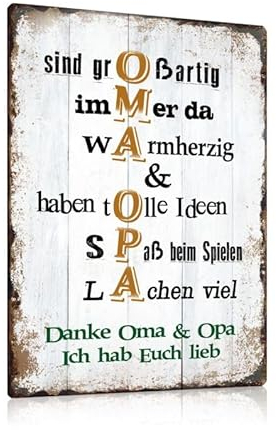 Retro Blechschilder Oma und Opa Schild 20x30cm - Metallschilder mit lustig Sprüchen - DANKE OMA OPA ICH HAB EUCH LIEB - Geschenkideen für Geburtstag Großeltern Rentner Senioren Enkelkinder lieben.G2