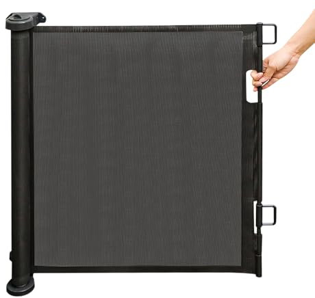 Treppenschutzgitter Ausziehbare 0-150cm, 86 cm Hoch, Baby Treppenschutzgitter für Babys und Haustiere Kinderschutzgitter, Maschengitter für Treppen, Türen, Einhändig Bedienbar (Schwarz, 150 * 86cm)