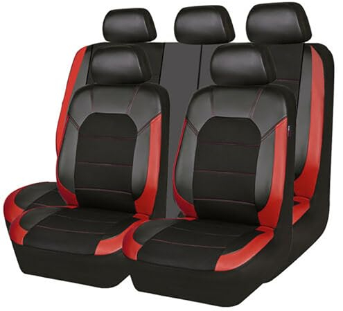 KLUFO Auto Leder Sitzbezüge Sets für Ford Focus St Mk4 Focus Mk2 S Focus MK2 MK3 MK4 Focus MK2 2000-2024, Auto Sitzschoner Wasserdichter VerschleißFest Atmungsaktiv Zubehör,Red