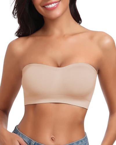 LEYSHE Soutien-Gorge Bandeau sans Bretelles | Sans Couture, Élastique, Antidérapant, Rembourré, Sans Armature, Bretelle Transparente Amovible