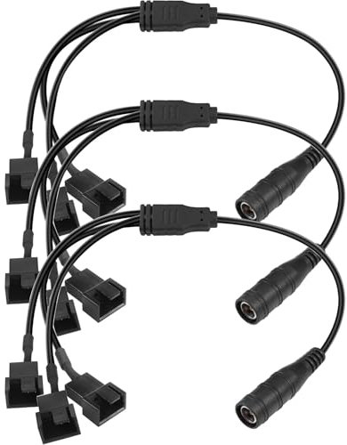RUNCCI-YUN 3 Pack DC to 3pin / 4Pin PC Fan Cable,1 to 3 Ways Splitter Fan Power Adapter Cable, Case Fan AdapterCable Computer CPU Fan Cable DC5521(37cm)
