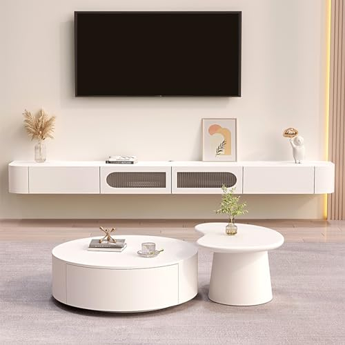 Supporto TV Sospeso, Mobile TV A Parete, Mensola per Centro di Intrattenimento TV, Consolle TV con 2 Armadietti per Soggiorno, Camera da Letto(Color:Bianca,S:240CM/94.4)