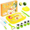 Macmoon 13 teiliges Kindermesser Set Kinder Sicherheit Küchenmesser mit Gemüse Ausstechformen, Holzmesser, Schneidebrett - für Kinder (13 Stück gelber Löwe)
