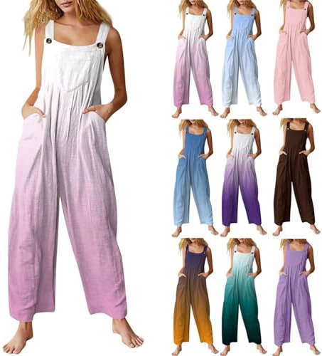 Salopette Jeans Femme Combinaison Pantalon Chic Ample Décontractée pour Femmes avec Bretelles Réglables Mariage Short (Rose,L)