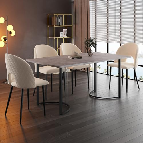 Merax Esstisch 140x80cm, Marmor-Muster, Stabilität & Design für 4-6 Personen, Metallrahmen, verstellbare Beine, rechteckiger Tisch, geeignet für Restaurant, Wohnzimmer, Küche, Grau/Schwarz