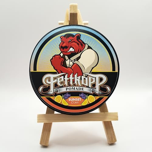 FETTKOPP POMADE - Sunset Clay – mittlerer-starker Halt (medium-firm hold) - zitrisch sommerlich - ölbasierte Pomade - Stylingprodukt - Haarstylingprodukt - mattes finish - 99g