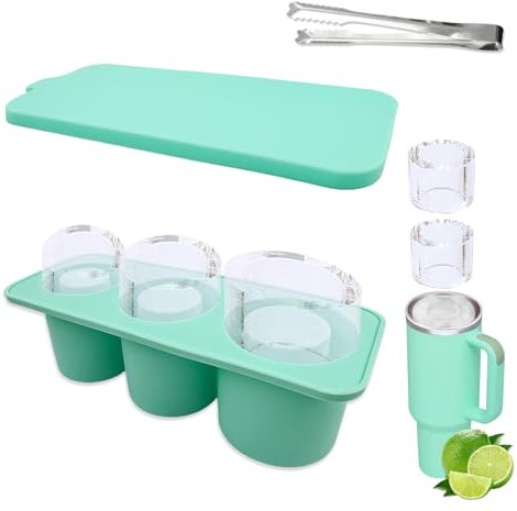 TRUEIN Ice Cube Tray for Stanley, Ice Cube Trays with Lids and Ice Clip Tong for 20/30/40 Oz Tumblers, 3 Hollow Cylinder Silicone Ice Cube Moulds for Chilling Whiskey Cocktail Drink Coffee