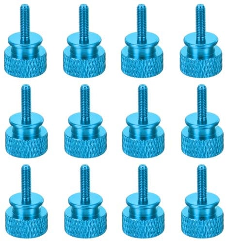 sourcing map 12pcs M3x10mm Knurled Thumb Screw Computer Case Threaded Hand Tighten Screws Aluminum Alloy for PC Case, Sky Blue