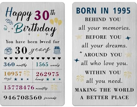 Carte d'anniversaire 30 ans pour homme et femme 1994 - Cadeau d'anniversaire pour lui, elle, homme