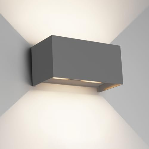 Klighten 24W LED Wandleuchte Innen/Außen,4000K Außenlampe Außenleuchte innen,IP65 Aussenleuchte Wand UP Down,Außenwandleuchte wandleuchte innen Mit Einstellbar Abstrahlwinkel Naturweiß,Dunkelgrau