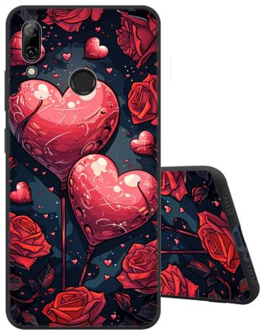 Sinyunron Cover Compatible con Huawei P Smart 2019 Custodia in Silicone Morbida e Sottile con Antiurto Anti-Graffio,Opaca Posteriore con Carina Estetica Motivo Disegno-Cuore Rosa