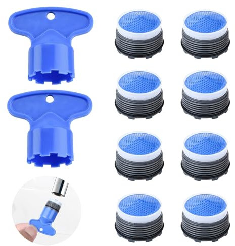 Set di filtri per rubinetti da 8 pezzi, aeratore M21,5, aeratore per rubinetti, aeratore per rubinetti con 2 chiavi per ugelli miscelatori, inserto per setaccio in plastica per bagno e cucina
