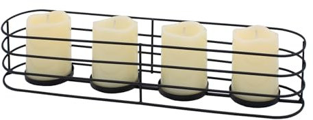 Metall Advents Kerzenhalter länglich schwarz - 50 x 10 cm - Kerzenständer mit 4 Kerzentellern für Stumpenkerzen - Weihnachten Advent Winter Tisch Deko Gitterkorb Kerzenleuchter